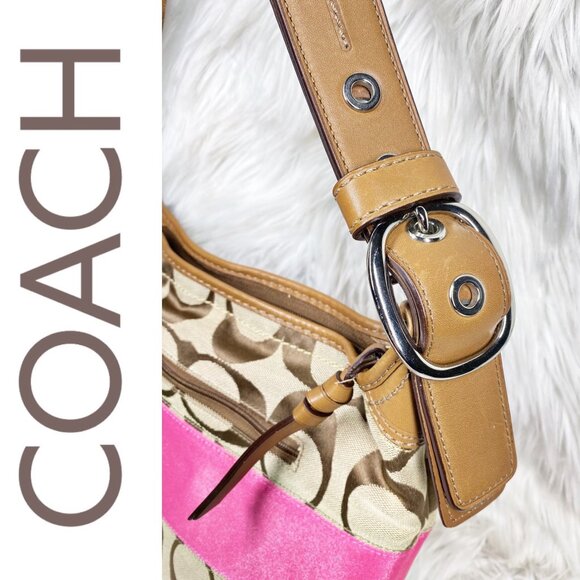 COACH Y2K SIGNATURE STRIPE PINK RUGBY DUFFLE BUCKET SHOULDER CROSSBODY BAG - Picture 5 of 16